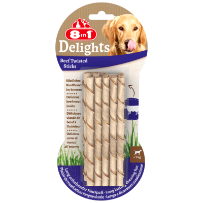 8in1 Delight Twisted Sticks Biftekli Ağız Bakım Kemiği Köpek Ödülü 10 Lu 55 Gr - 1