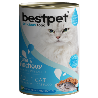 Bestpet Tuna Ve Hamsi Balıklı Yetişkin Kedi Konservesi Gravy 400 Gr - 1