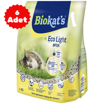Biokat's Eco Light Extra Aktif Karbonlu Pelet Kedi Kumu 5 Litre 6 Adet - 1