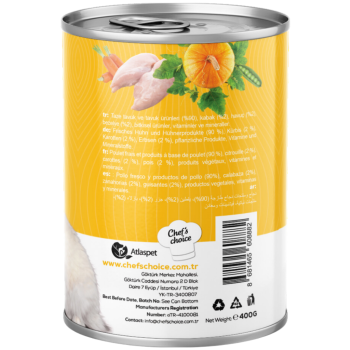 Chef's Choice Tahılsız Hipoalerjenik Tavuk Etli Balkabaklı Bezelyeli ve Havuçlu Kedi Konservesi Pate 400 Gr - 3