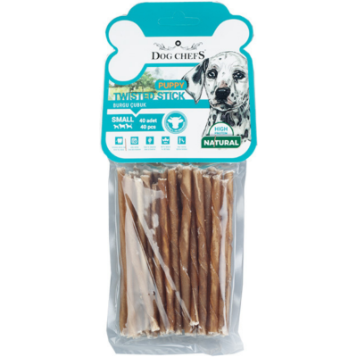 Dog Chefs Puppy Twisted Stick Natural İnce Burgu Çubuk Kemik Köpek Ödülü Small 40 Lı Paket - 1