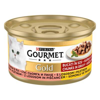 Gourmet Gold Parça Etli ve Soslu Somonlu ve Tavuklu Kedi Konservesi 85 Gr - 1