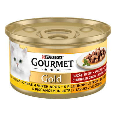 Gourmet Gold Parça Etli ve Soslu Tavuklu ve Ciğerli Kedi Konservesi 85 Gr - 1