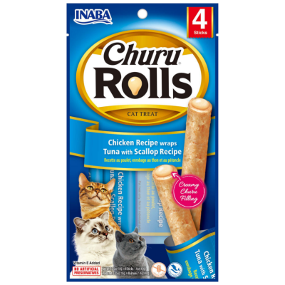 İnaba Ciao Churu Rolls Tavuk Sargılı Ton Balıklı ve Deniz Taraklı Kedi Ödülü 4 x 10 Gr - 1