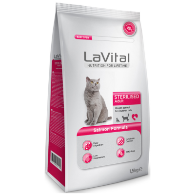 Lavital Sterilised Somonlu Kısırlaştırılmış Kedi Maması 1.5 Kg - 1