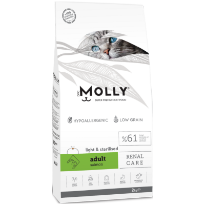 Molly Düşük Tahıllı Hypoallergenic Light & Sterilised Somonlu Kısırlaştırılmış Kedi Maması 2 Kg - 1