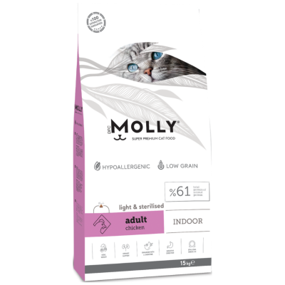 Molly Düşük Tahıllı Hypoallergenic Light & Sterilised Tavuklu Kısırlaştırılmış Kedi Maması 15 Kg - 1