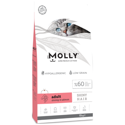 Molly Düşük Tahıllı Hypoallergenic Shiny Hair Karidesli & Somonlu Yetişkin Kedi Maması 15 Kg - 1