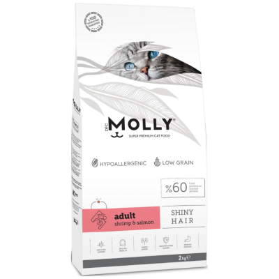 Molly Düşük Tahıllı Hypoallergenic Shiny Hair Karidesli & Somonlu Yetişkin Kedi Maması 2 Kg - 1