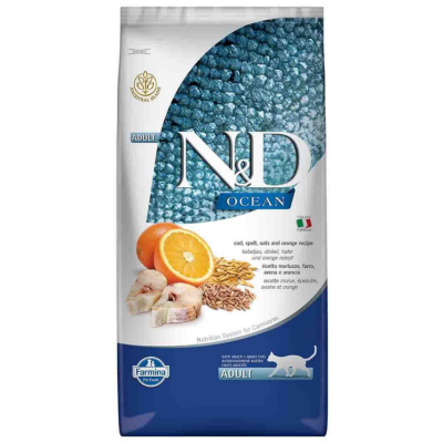 N&D Ocean Düşük Tahıllı Morina Balıklı ve Portakallı Yetişkin Kedi Maması 10 Kg - 1