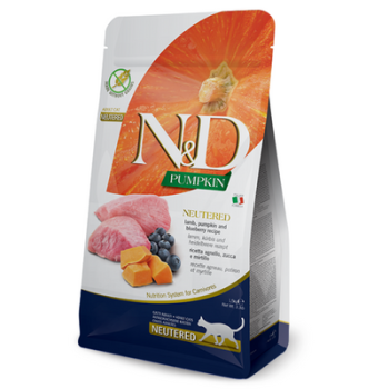 N&D Pumpkin Kuzu Etli Yaban Mersinli ve Balkabaklı Kısırlaştırılmış Kedi Maması 5 Kg - 1