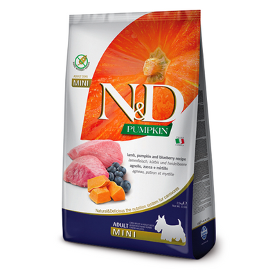 N&D Pumpkin Kuzu Etli Yaban Mersinli ve Balkabaklı Mini Adult Yetişkin Köpek Maması 2.5 Kg - 1