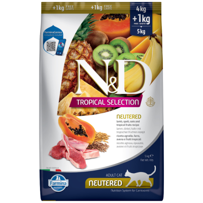 N&D Tropical Selection Sterilised Kuzu Etli Kısırlaştırılmış Kedi Maması 4+1 Kg - 1