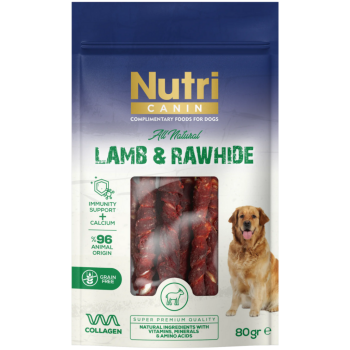 Nutri Canin Rawhide Kuzu Eti Sargılı Burgu Kemik Köpek Ödülü 80 Gr - 1