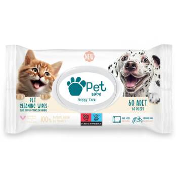 Pet Love Kediler ve Köpekler İçin %100 Doğal Argan Yağlı Evcil Hayvan Temizleme Mendili 60 Lı - 1