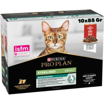 Pro Plan Sterilised Sos İçinde Sığır Etli Kısırlaştırılmış Pouch Kedi Yaş Maması 10x85 Gr - 1