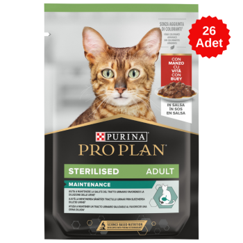 Pro Plan Sterilised Sos İçinde Sığır Etli Kısırlaştırılmış Pouch Kedi Yaş Maması 26x85 Gr - 1