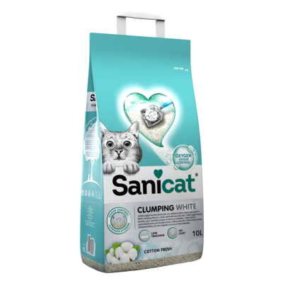 Sanicat Clumping White Cotton Fresh Kokulu Oksijen Kontrollü Bentonit Kedi Kumu 10 Litre - 1