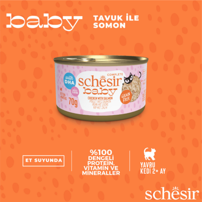 Schesir Baby Tavuklu ve Somonlu Et Suyunda Yavru Kedi Konservesi 70 Gr - 3