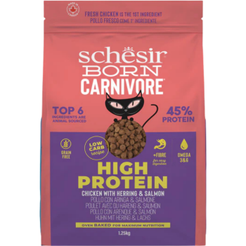 Schesir Born Carnivore Tavuklu Somonlu ve Ringa Balıklı Yetişkin Kedi Maması 1.25 Kg - 1
