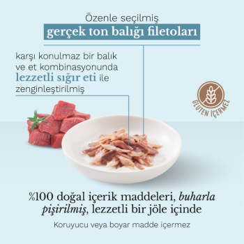Schesir Cat İn Cooking Water Ton Balıklı ve Sığırlı Kendi Suyunda Doğal Kedi Konservesi 85 Gr - 2