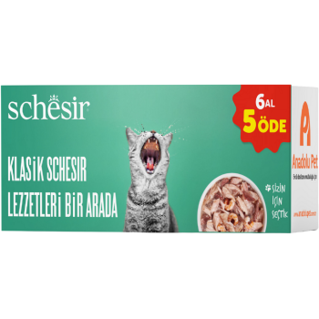 Schesir Klasik Çeşitler Paketi Kedi Konservesi 6 Al 5 Öde - 1