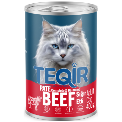 Teqir Beef Sığır Etli Yetişkin Kedi Konservesi Pate 400 Gr - 1