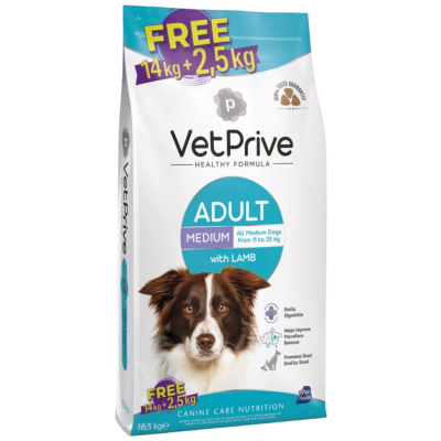 VetPrive Medium Adult Kuzu Etli Orta ve Büyük Irk Yetişkin Köpek Maması 14+2.5 Kg - 1