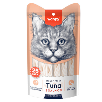 Wanpy Creamy Treat Ton ve Somon Balıklı Sıvı Kedi Ödül Maması 25x14 Gr - 1