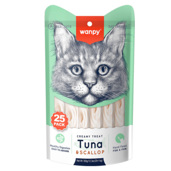 Wanpy Creamy Treat Ton Balıklı ve Deniz Taraklı Sıvı Kedi Ödül Maması 25x14 Gr - 1