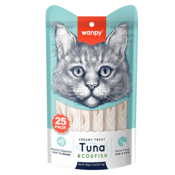 Wanpy Creamy Treat Ton ve Morina Balıklı Sıvı Kedi Ödül Maması 25x14 Gr - 1