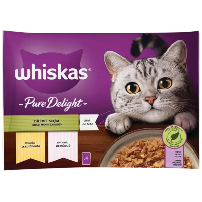 Whiskas Multipack Pure Delight Tavuklu ve Somonlu Dilimli Seçimler Kedi Yaş Maması 4x85 Gr - 1