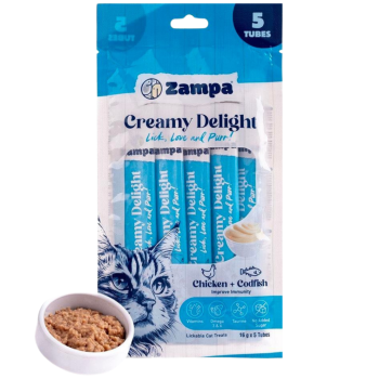 Zampa Creamy Delight Tavuklu ve Morina Balıklı Krema Kedi Ödülü 5x16 Gr - 1